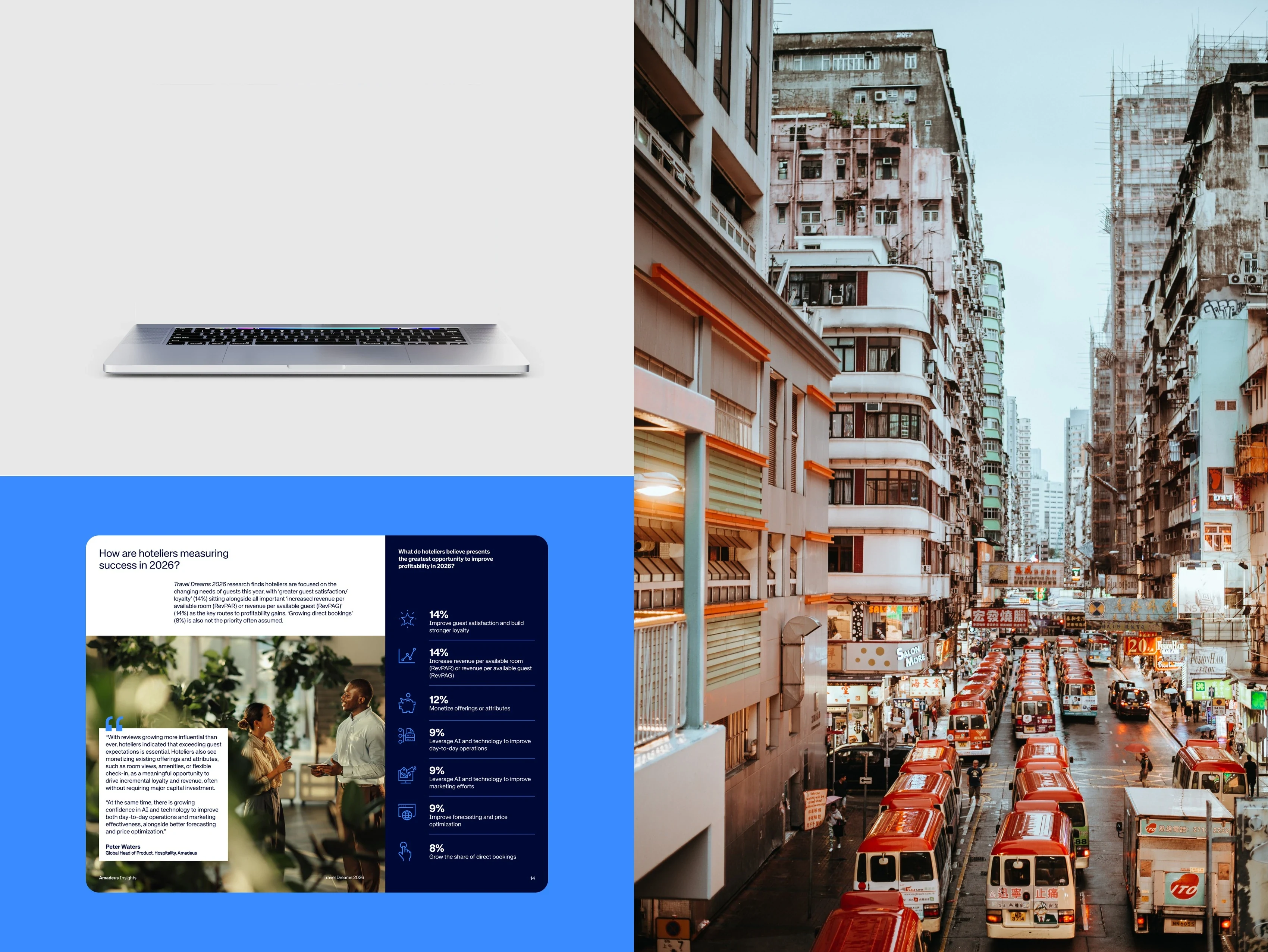 Travel Dreams report on a laptop over a city backdrop