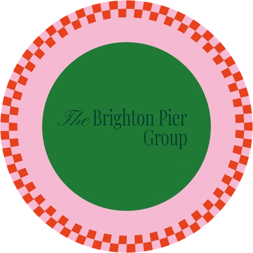 Coaster: green centre, pink ring, red and pink chequered border
