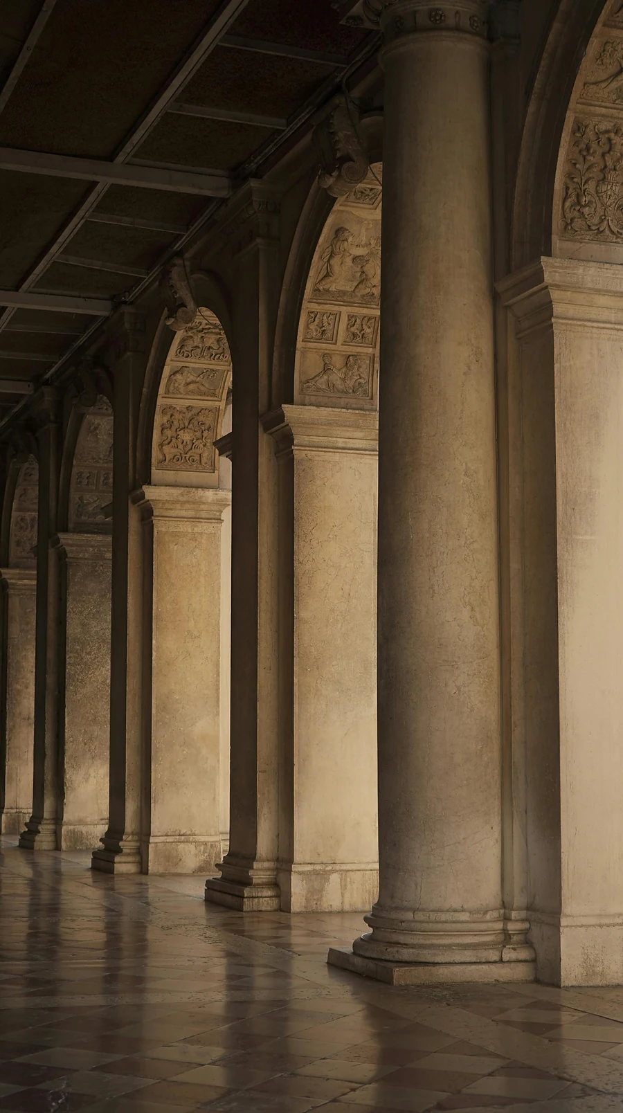 A colonnade in warm light