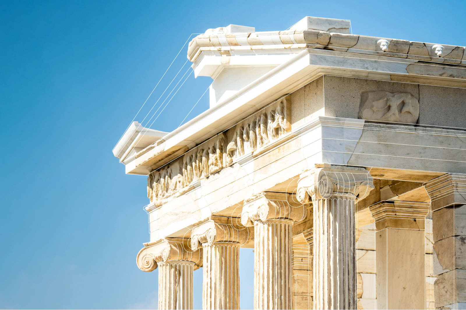 Classical ruins under an open sky: Lares brand imagery