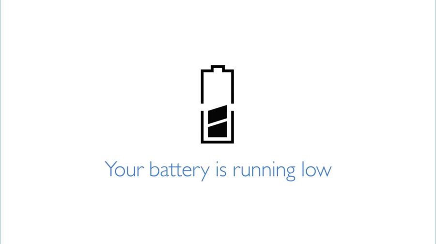 User guide card: battery running low