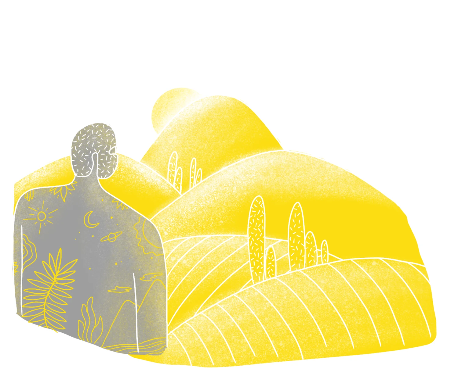 Hand-drawn Sparkling People illustration of a sunrise over hills