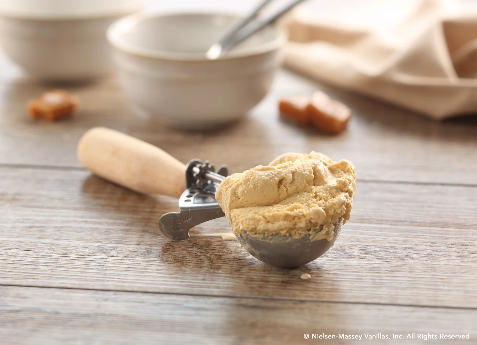 Ice cream made with vanilla, scooped